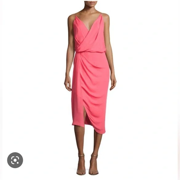 Camilla And Marc Sage Silk Crepe de Chine Cocktail Dress, Pink, Punch Tangerine, Women's, 2